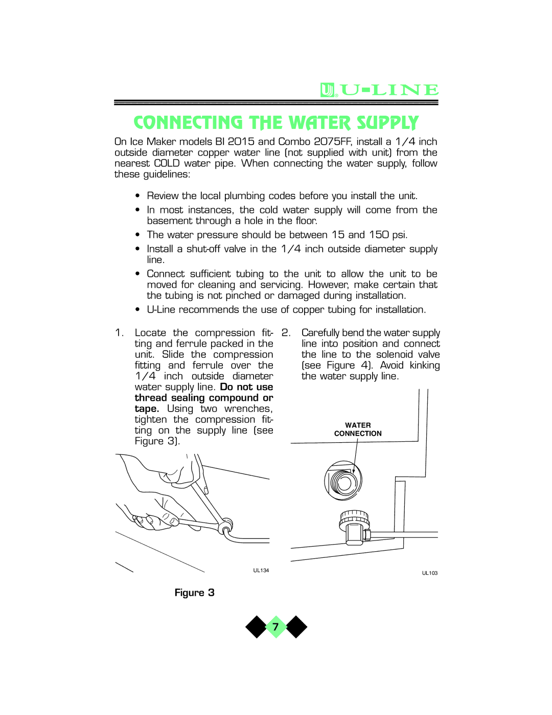 U-Line pmn manual Connecting the Water Supply 