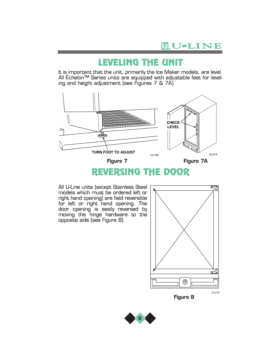 U-Line pmn manual Leveling The Unit, Reversing The Door 