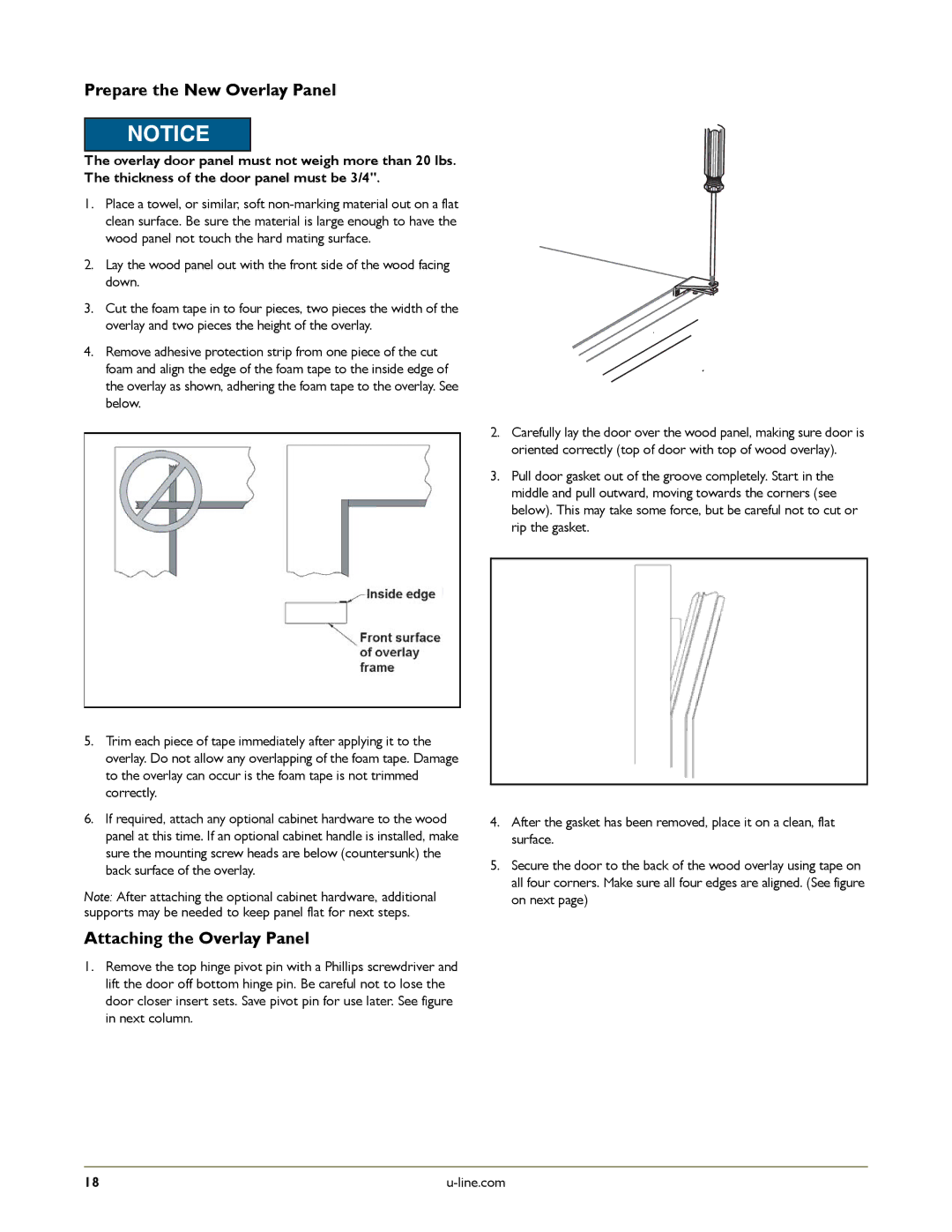 U-Line U-2175RCB-02, U-2175RCS-01, U-2175RCS-22, U-2175RSOD-00 Prepare the New Overlay Panel, Attaching the Overlay Panel 