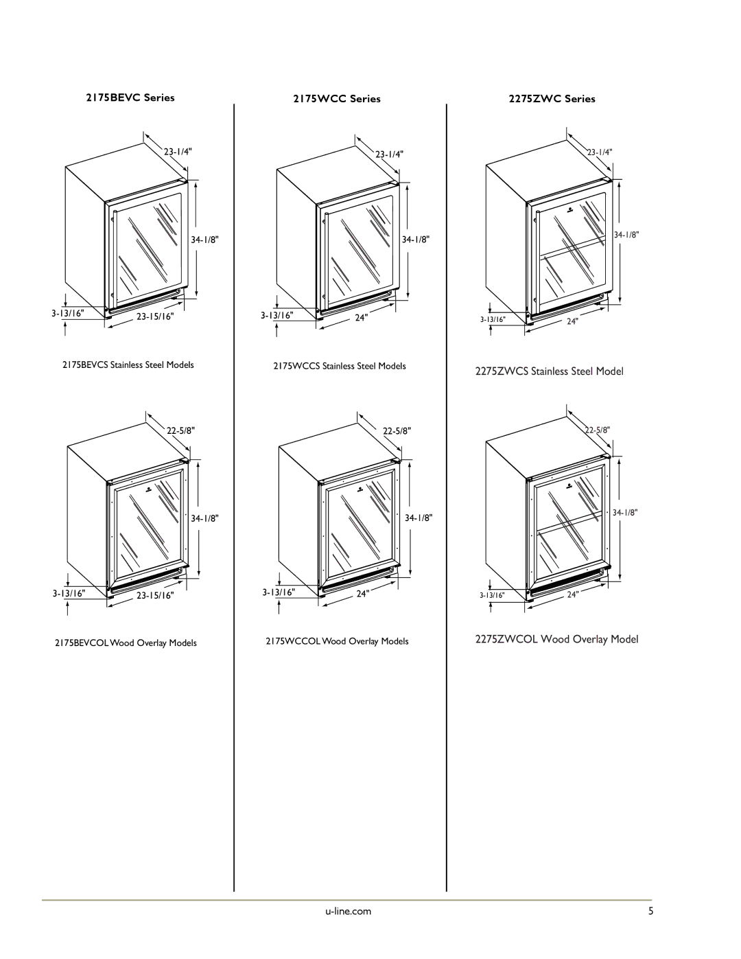 U-Line U-2115RS-01, U-2175RCS-01, U-2175RCS-22, U-2175RSOD-00, U-2175RCS-00, U-2175RSOD-01 2175BEVC Series, 2175WCC Series 