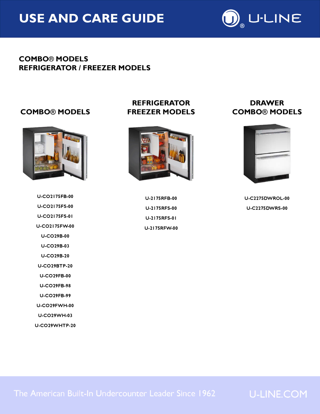U-Line U-2175RFS-00, U-2175RFS-01, U-2175RFW-00, U-2175RFB-00, U-CO29WHTP-20, U-CO29FWH-00, U-CO29WH-03 manual 