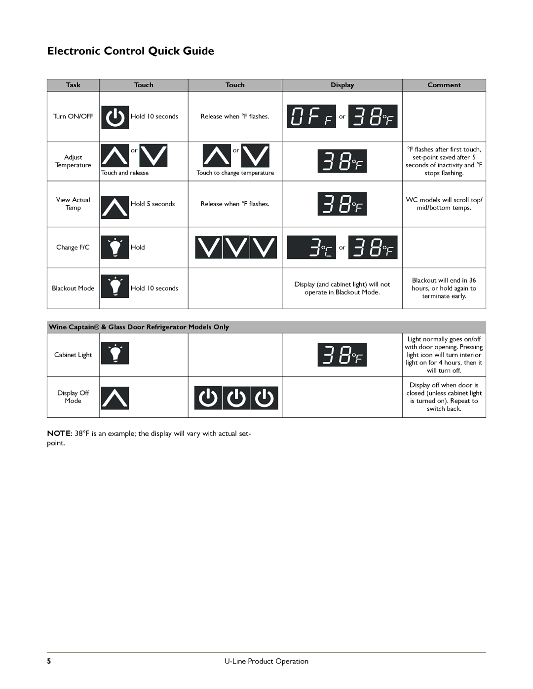 U-Line U-2175WCCOL-00, U-2175WCCS-00, U-2175WCCS-22, U-2175WCCOL-60, U-2175WCCOL-02 Electronic Control Quick Guide, Touch 