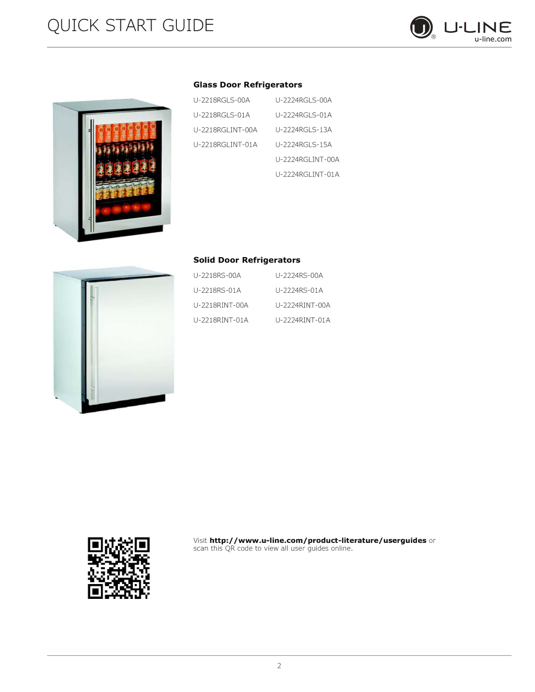 U-Line U-2218WCINT-00A, U-2224ZWCINT-60A, U-2224ZWCINT-00A, U-2218WCS-00A Glass Door Refrigerators, Solid Door Refrigerators 