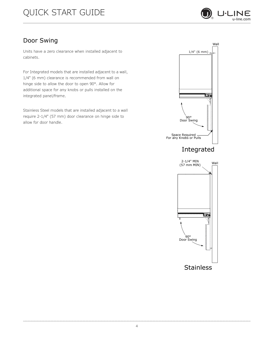 U-Line U-2224ZWCINT-61A, U-2224ZWCINT-60A, U-2224ZWCINT-00A, U-2218WCS-00A, U-2218WCS-01A Door Swing, Integrated, Stainless 