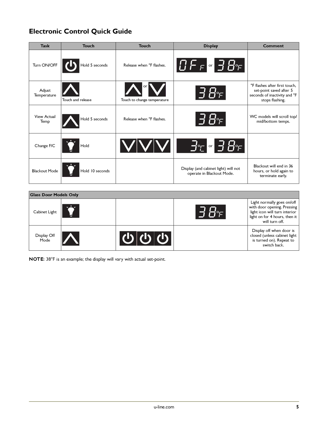 U-Line U-2275ZWCOL-60, U-2275ZWCS-01, U-2275ZWCOL-00, U-2275ZWCS-00 manual Electronic Control Quick Guide, Touch 