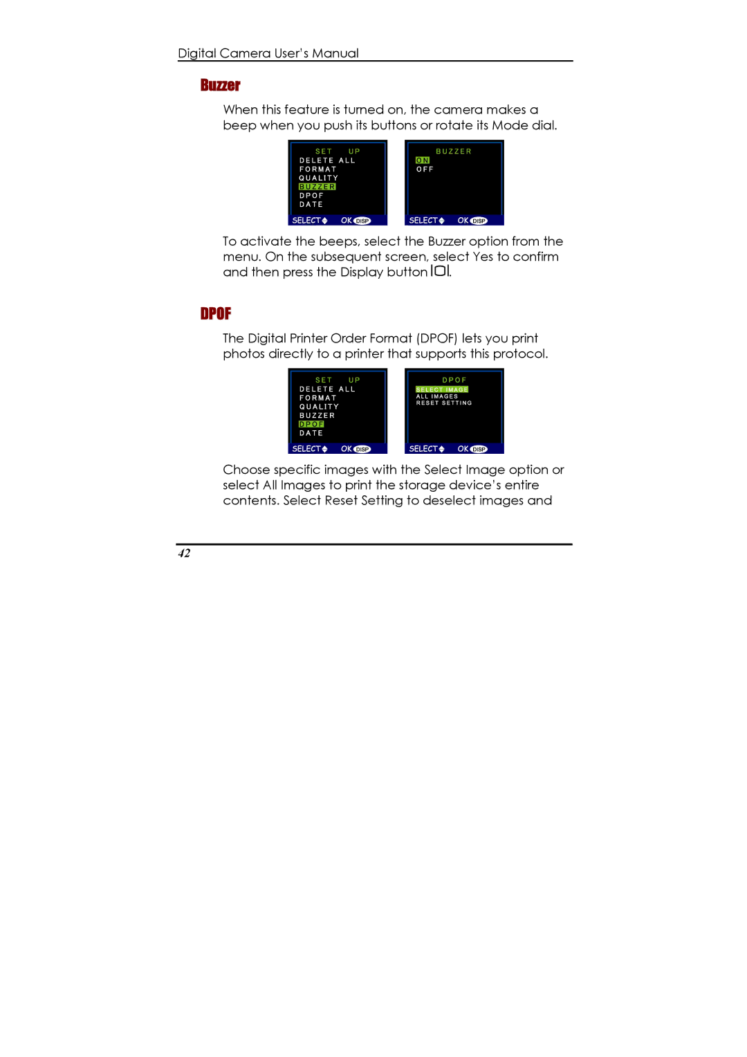 Ulead 020810 manual Buzzer, Dpof 