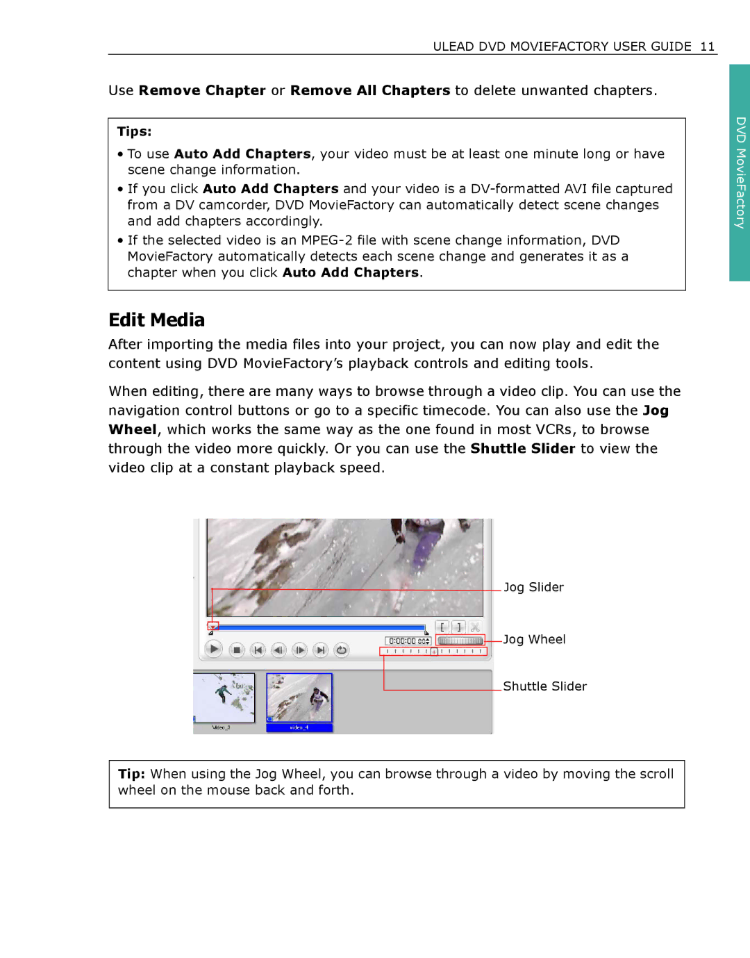 Ulead DVDMovieFactory manual Edit Media, Tips 