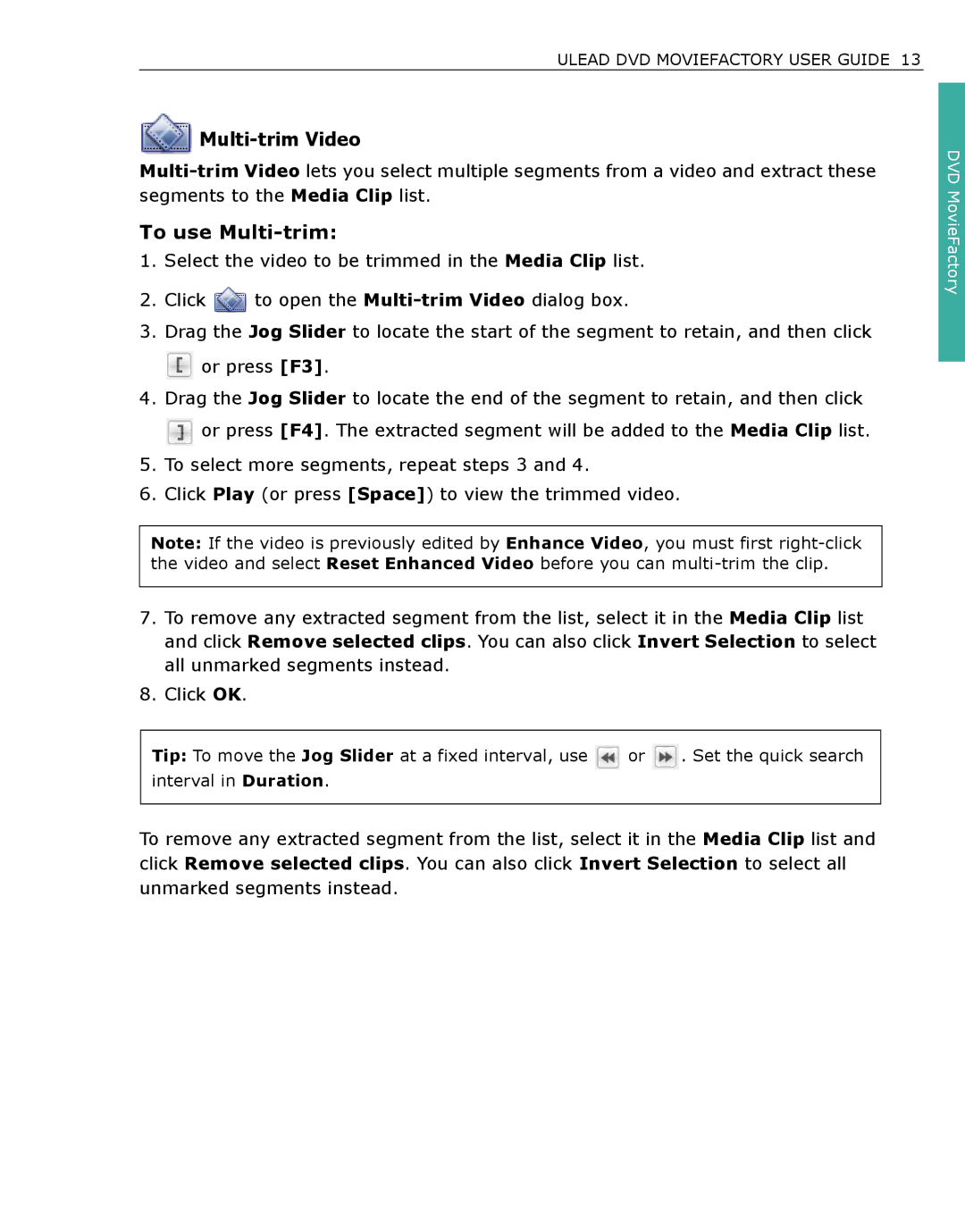 Ulead DVDMovieFactory manual Multi-trim Video, To use Multi-trim 