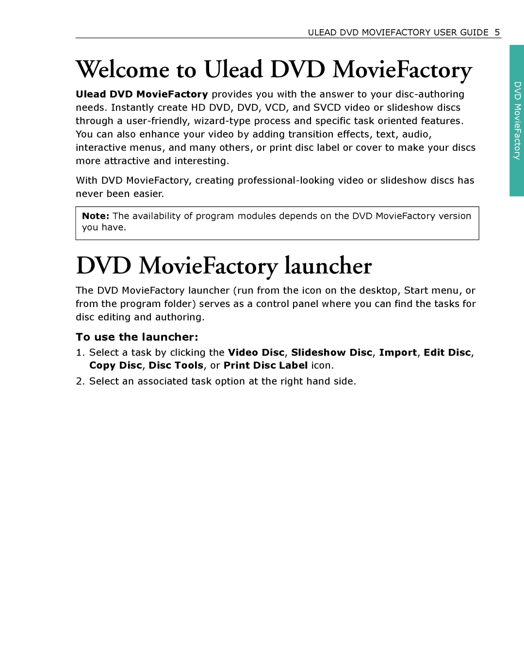 Ulead DVDMovieFactory manual Welcome to Ulead DVD MovieFactory, DVD MovieFactory launcher, To use the launcher 