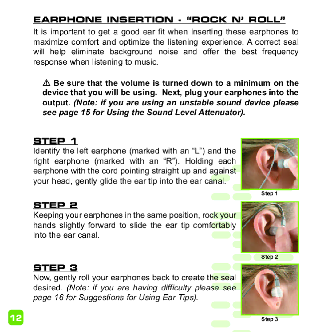 Ultimate Ears manual Earphone Insertion Rock N’ Roll 