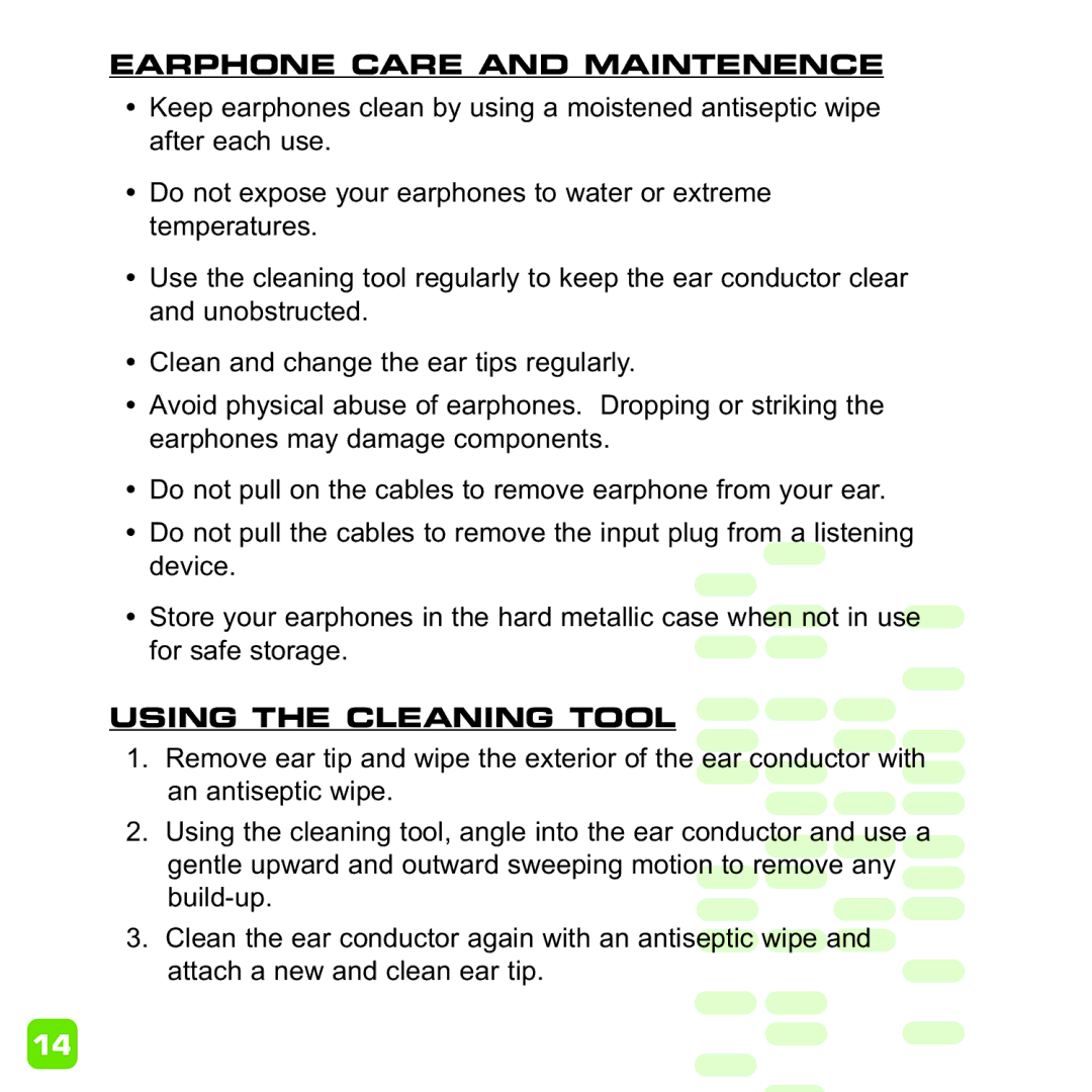 Ultimate Ears manual Earphone Care and Maintenence, Using the Cleaning Tool 