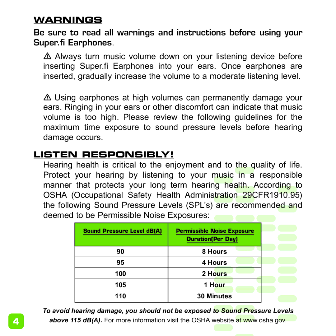 Ultimate Ears Earphone manual To avoid 