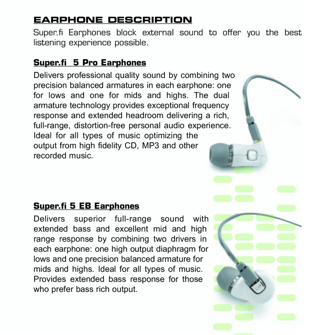 Ultimate Ears manual Earphone Description, Super.fi 5 Pro Earphones 