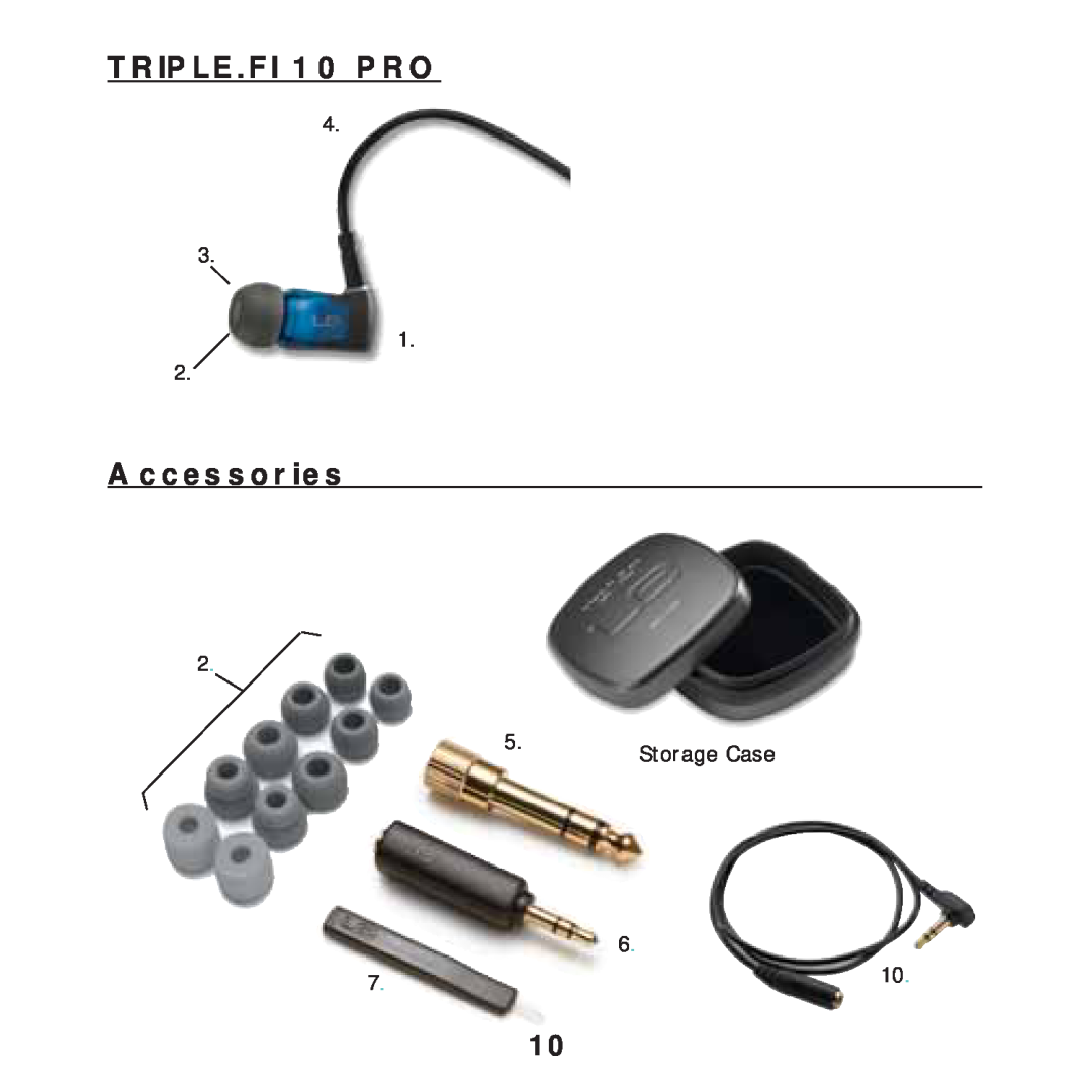 Ultimate Ears F1 19 PRO manual TRIPLE.FI 10 PRO, Accessories, 2 5 Storage Case 
