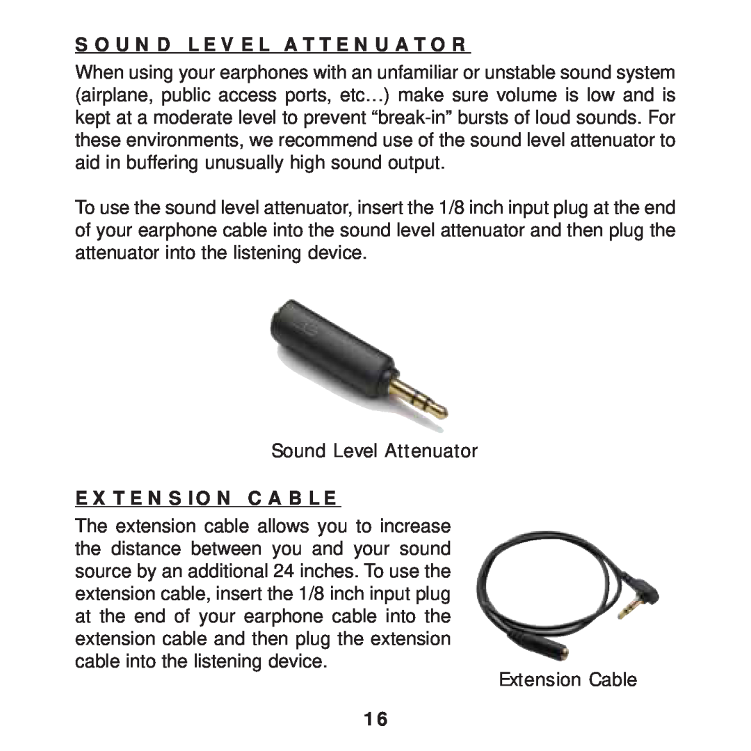 Ultimate Ears F1 19 PRO manual Sound Level Attenuator, Extension Cable 
