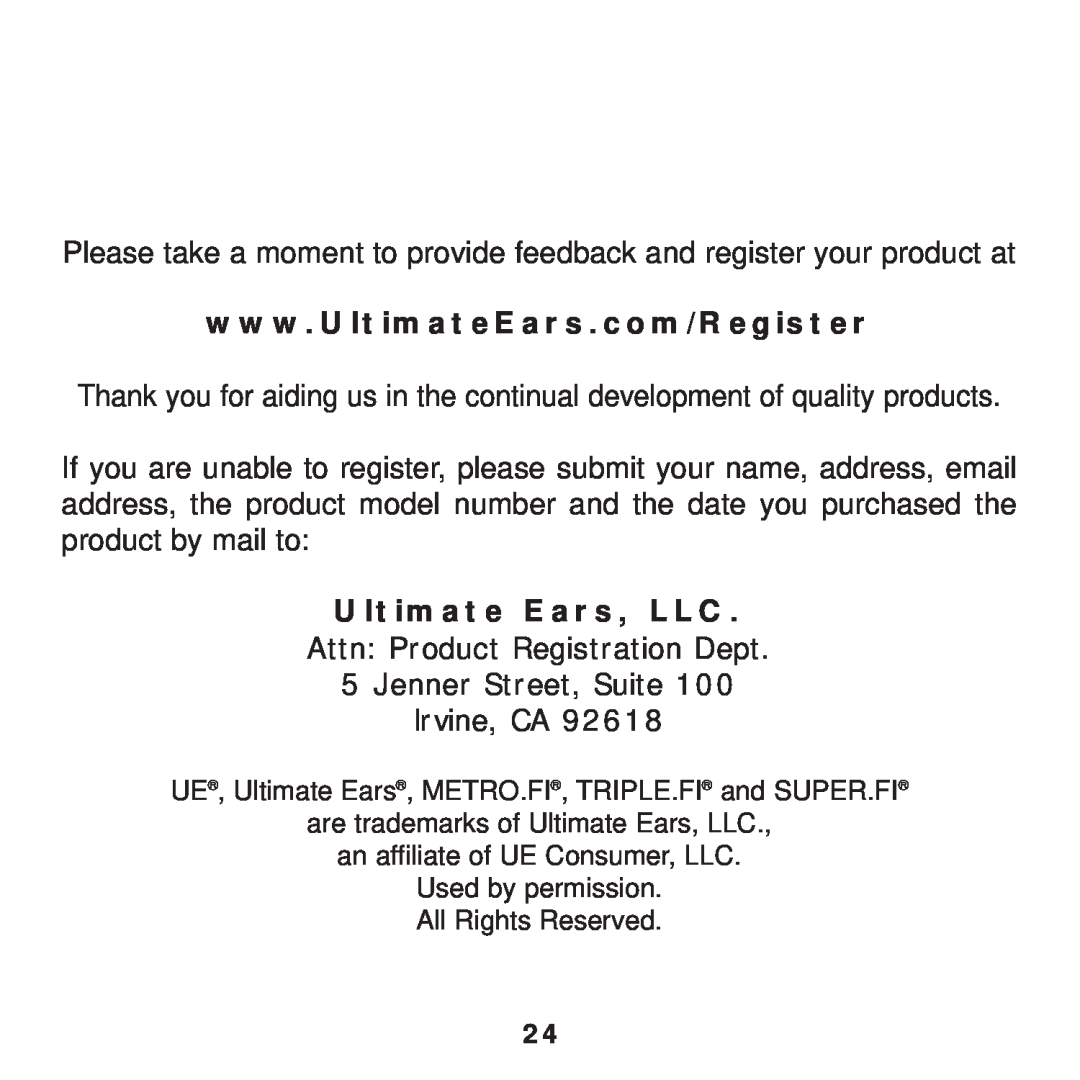 Ultimate Ears F1 19 PRO manual Ultimate Ears, LLC 