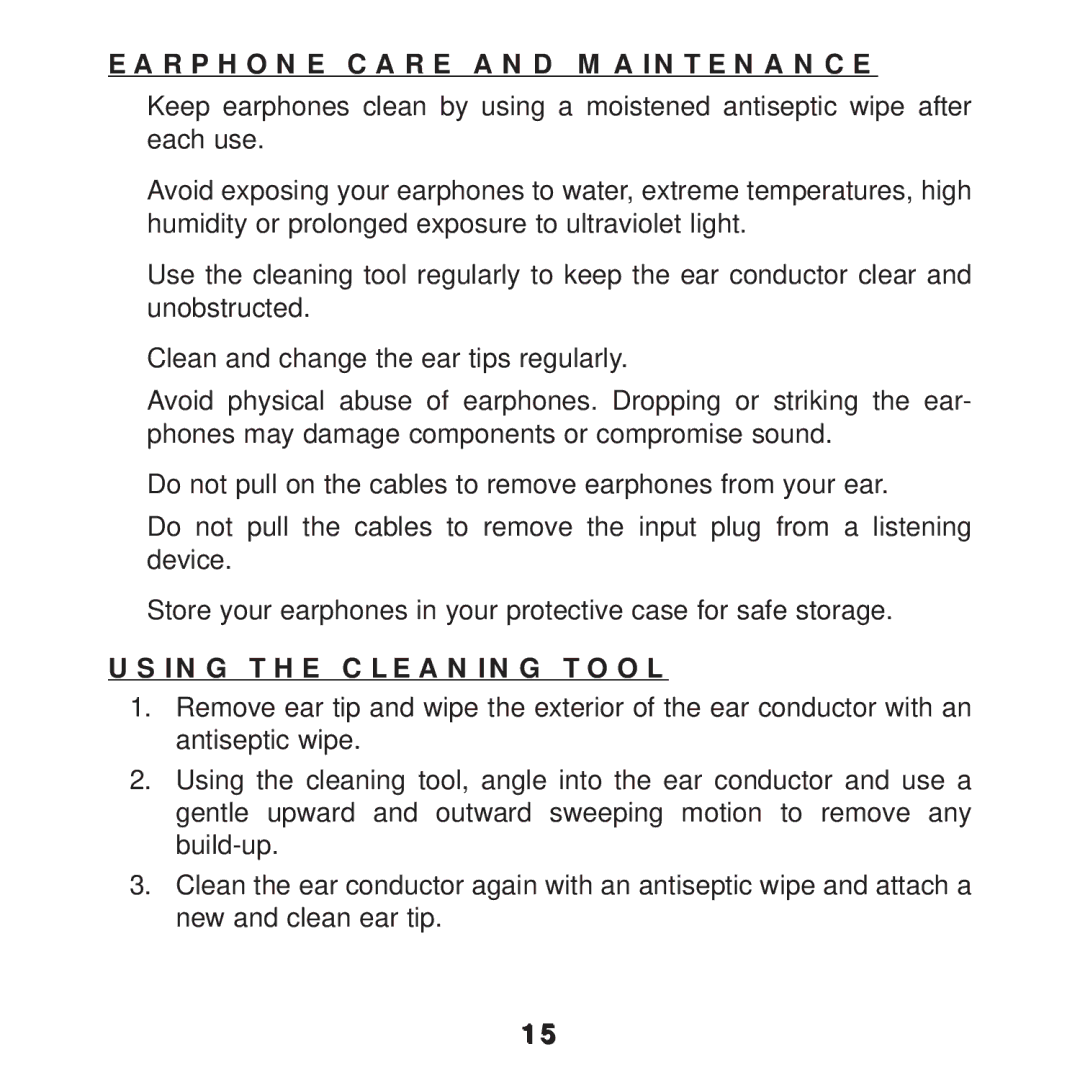 Ultimate Ears F1 19 PRO manual Earphone Care and Maintenance, Using the Cleaning Tool 