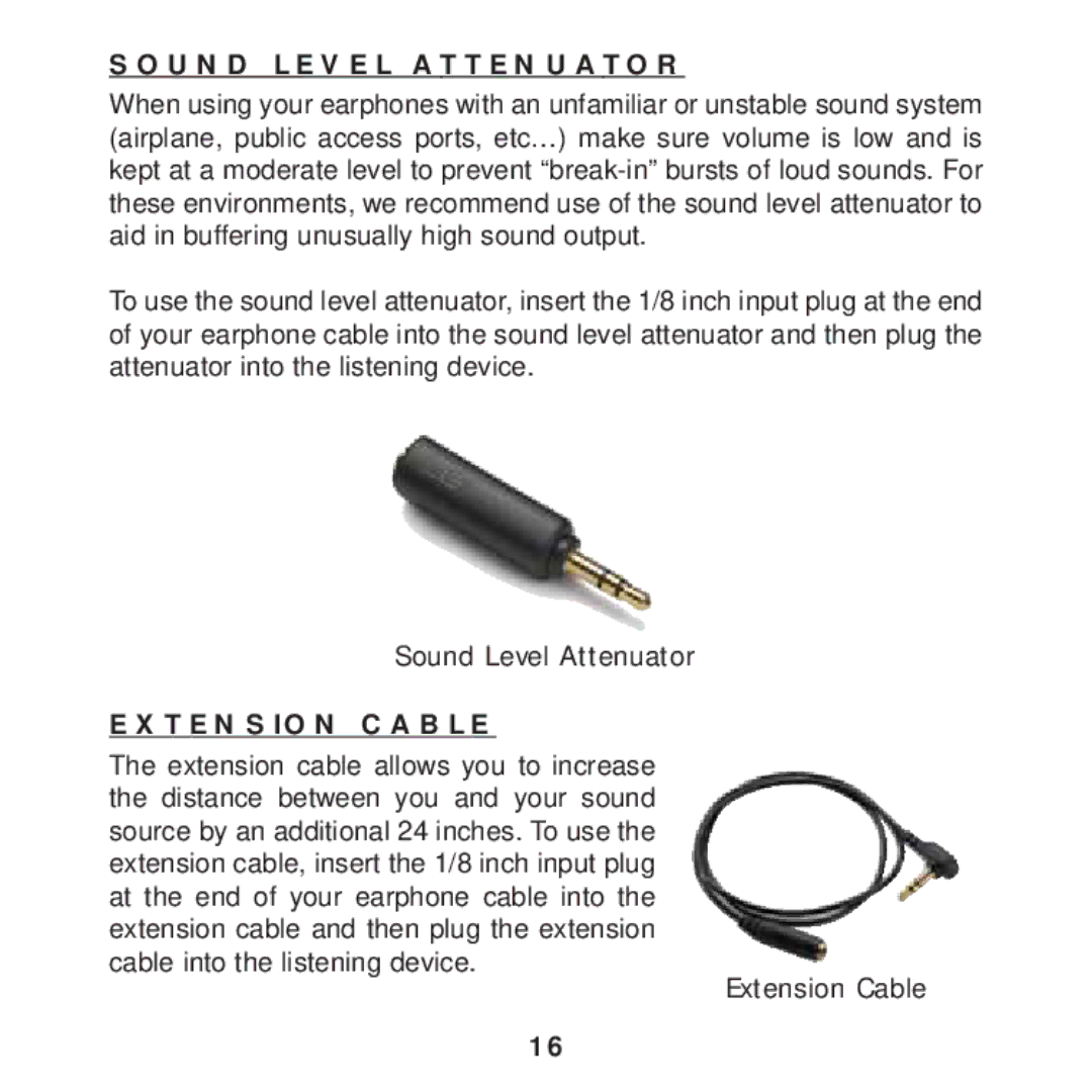 Ultimate Ears F1 19 PRO manual Sound Level Attenuator, Extension Cable 