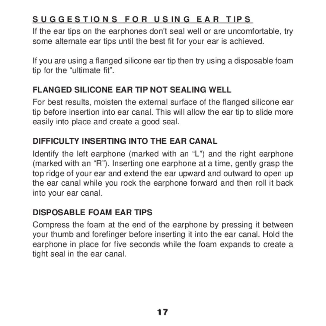 Ultimate Ears F1 19 PRO manual Suggestions for Using EAR Tips, Flanged Silicone EAR TIP not Sealing Well 