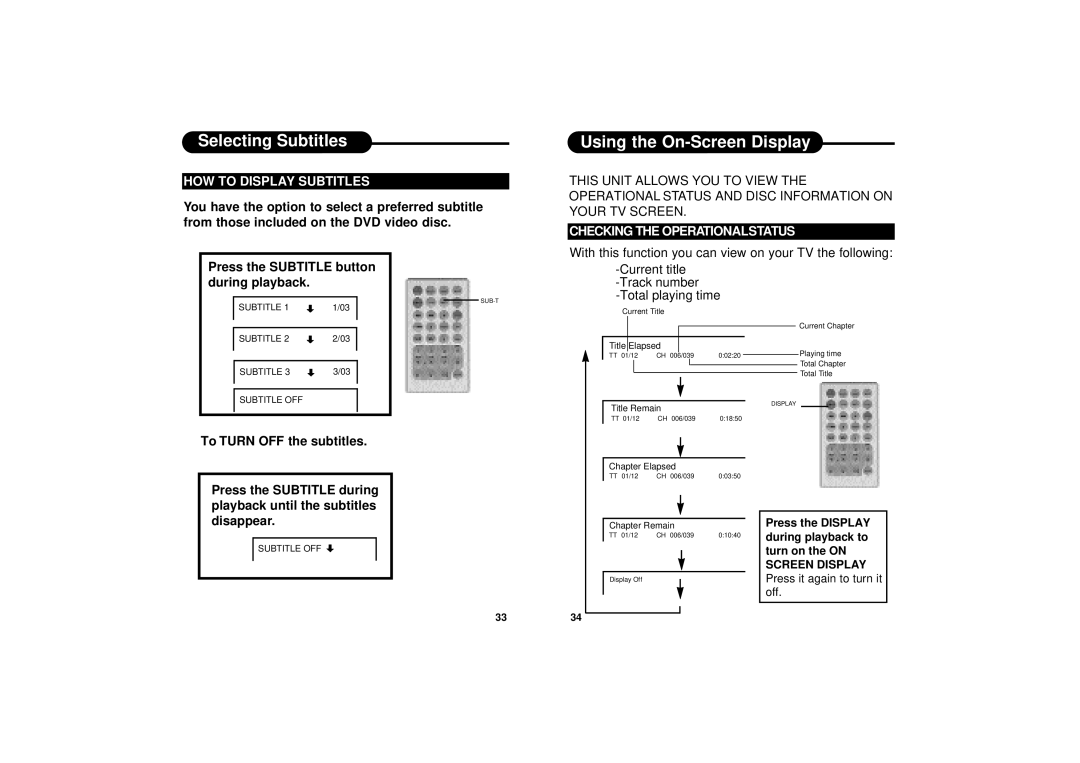 Ultimate Ears PD-500 manual Selecting Subtitles, Using the On-Screen Display, HOW to Display Subtitles 