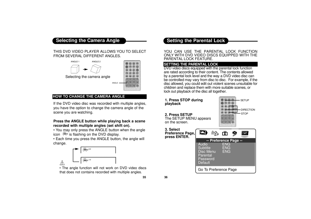 Ultimate Ears PD-500 manual Selecting the Camera Angle, Setting the Parental Lock, HOW to Change the Camera Angle 