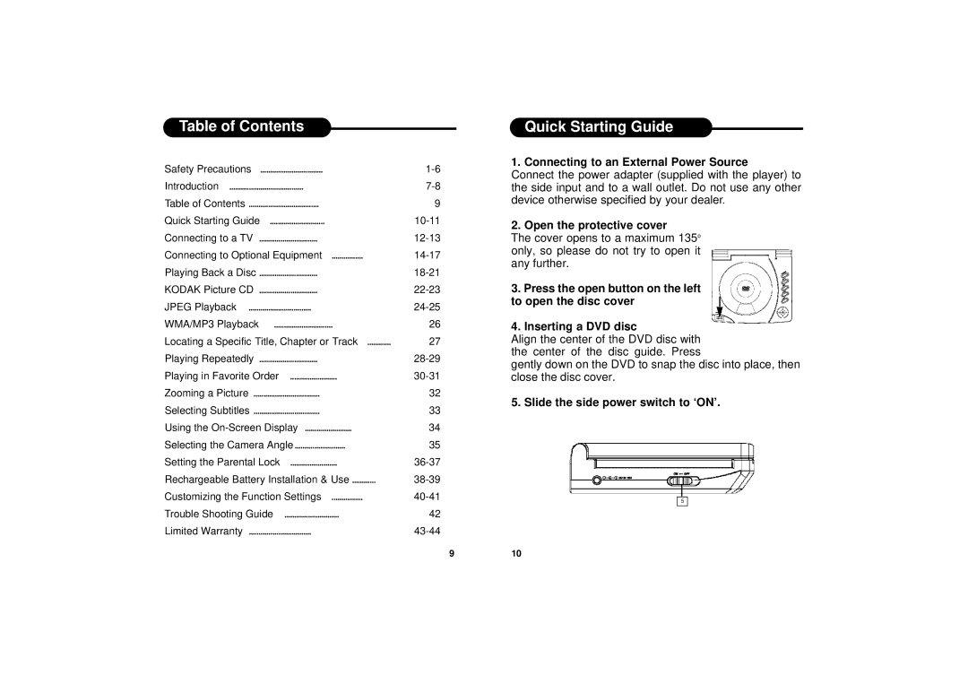 Ultimate Ears PD-500 manual Table of Contents, Quick Starting Guide 