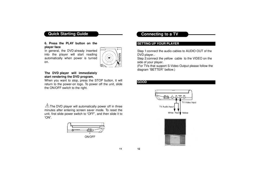 Ultimate Ears PD-500 manual Connecting to a TV, Press the Play button on the player face, Setting UP Your Player, Good 