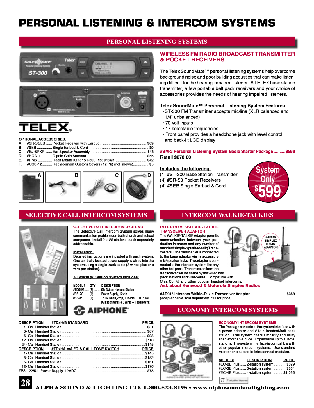 Ultimate Products JRX125, 37885B Personal Listening & Intercom Systems, Retail $870.00, Includes the following, $599 