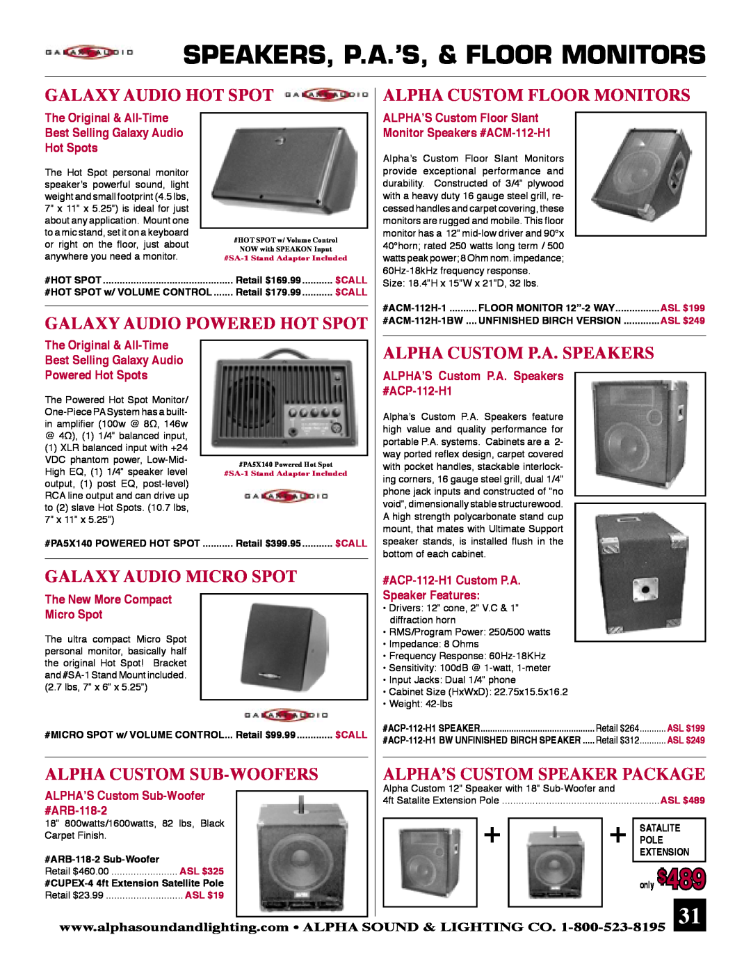 Ultimate Products JRX112M, JRX125 Speakers, P.A.’S, & Floor Monitors, Galaxy Audio Hot Spot Alpha Custom Floor Monitors 
