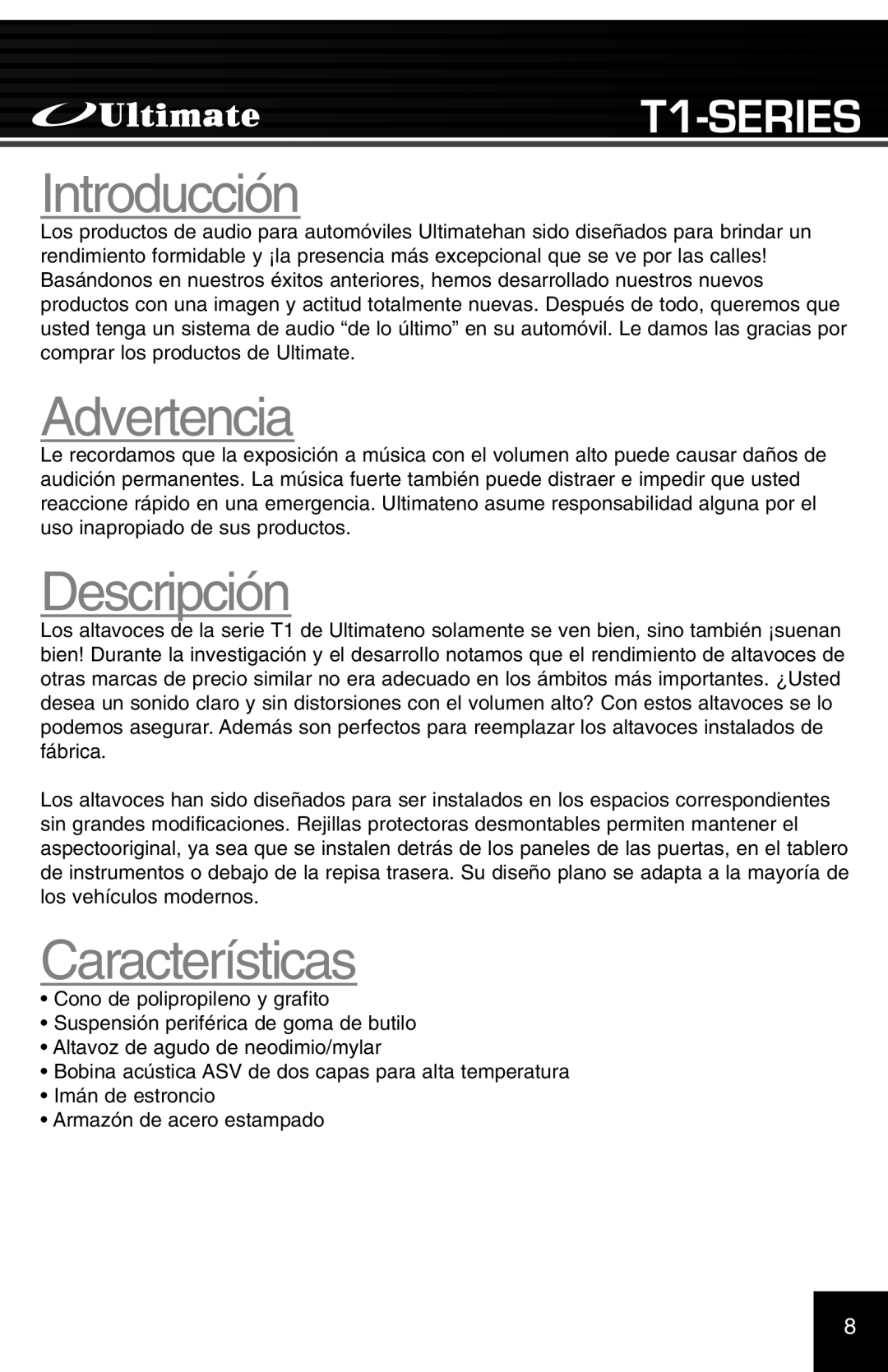 Ultimate Products T1-420 manual Introducción, Advertencia, Descripción, Características 