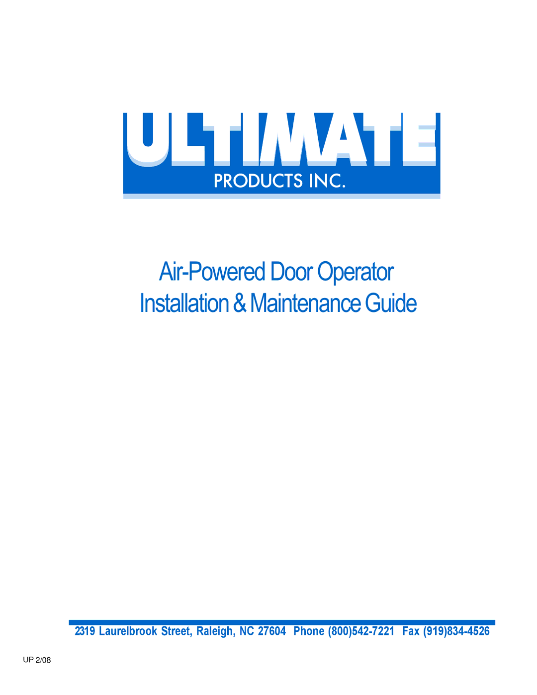 Ultimate Products UP-206 manual  