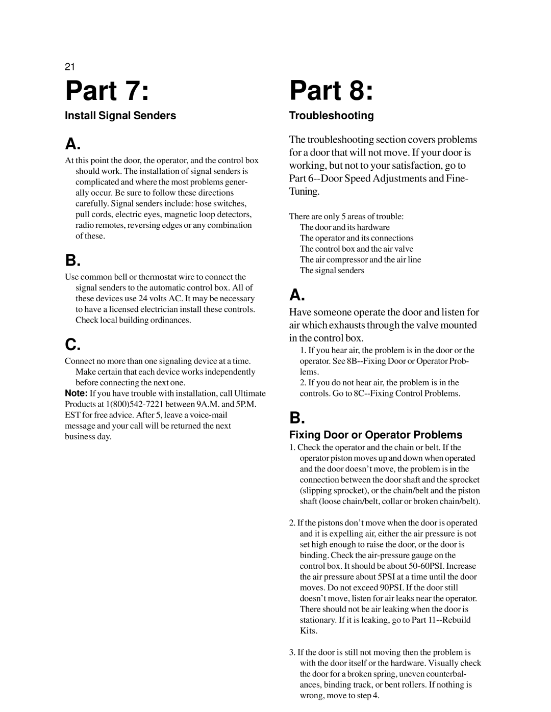 Ultimate Products UP-206 manual Install Signal Senders, Troubleshooting, Fixing Door or Operator Problems 
