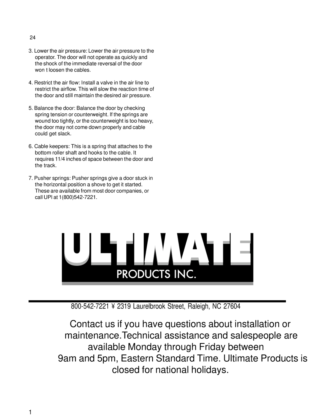 Ultimate Products UP-206 manual 2624 