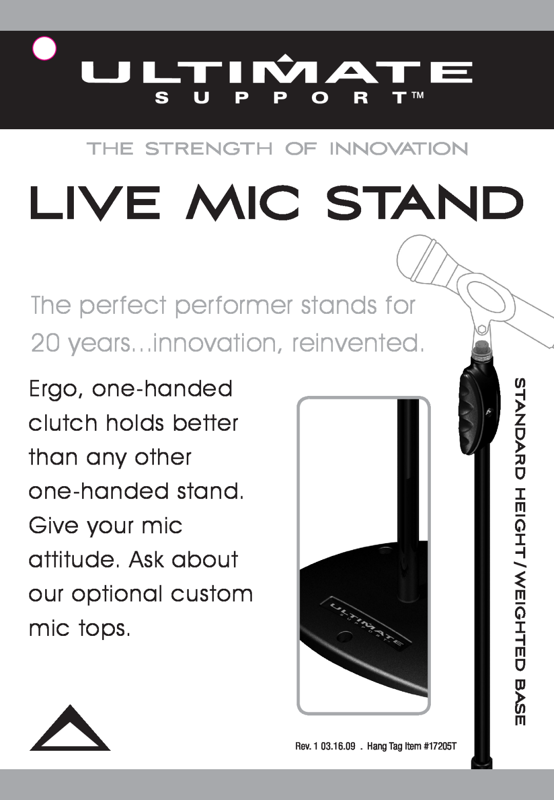 Ultimate Support Systems 17205T manual Live Mic Stand, Standard Height /Weighted Base 