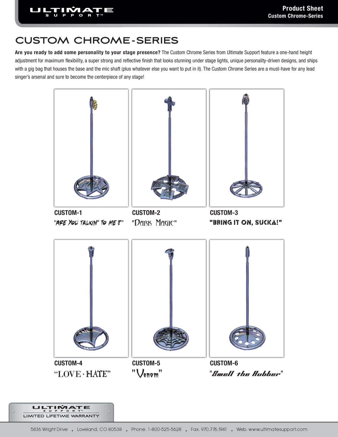 Ultimate Support Systems 1S-ULT-CUSTOM-2 manual Custom CHROME-SERIES 