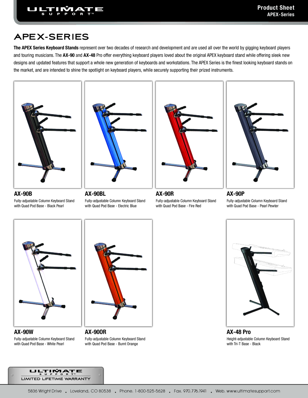 Ultimate Support Systems manual AX-90B AX-90BL AX-90R AX-90P, AX-90W AX-90OR AX-48 Pro 