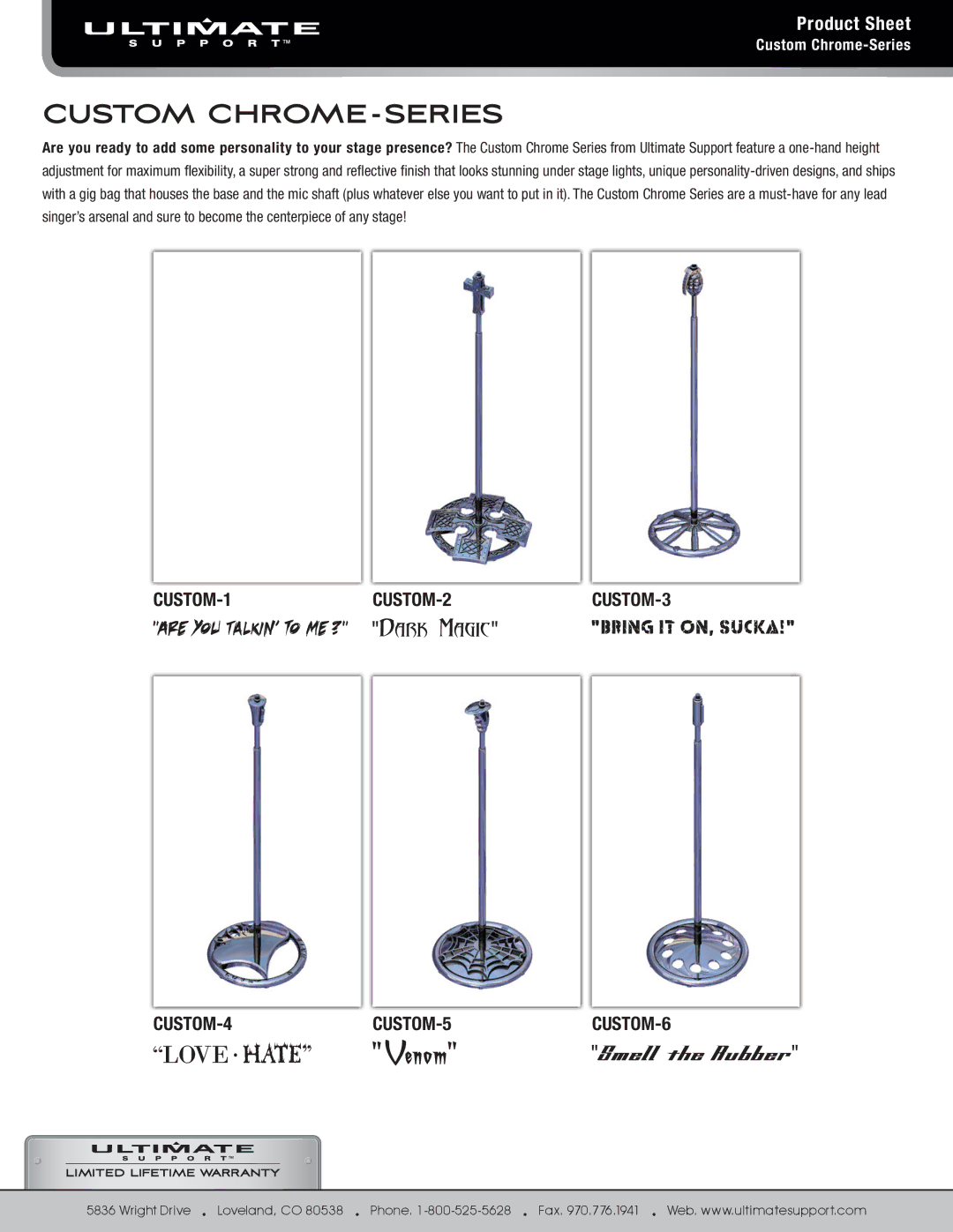 Ultimate Support Systems CUSTOM-1 manual Custom CHROME-SERIES 