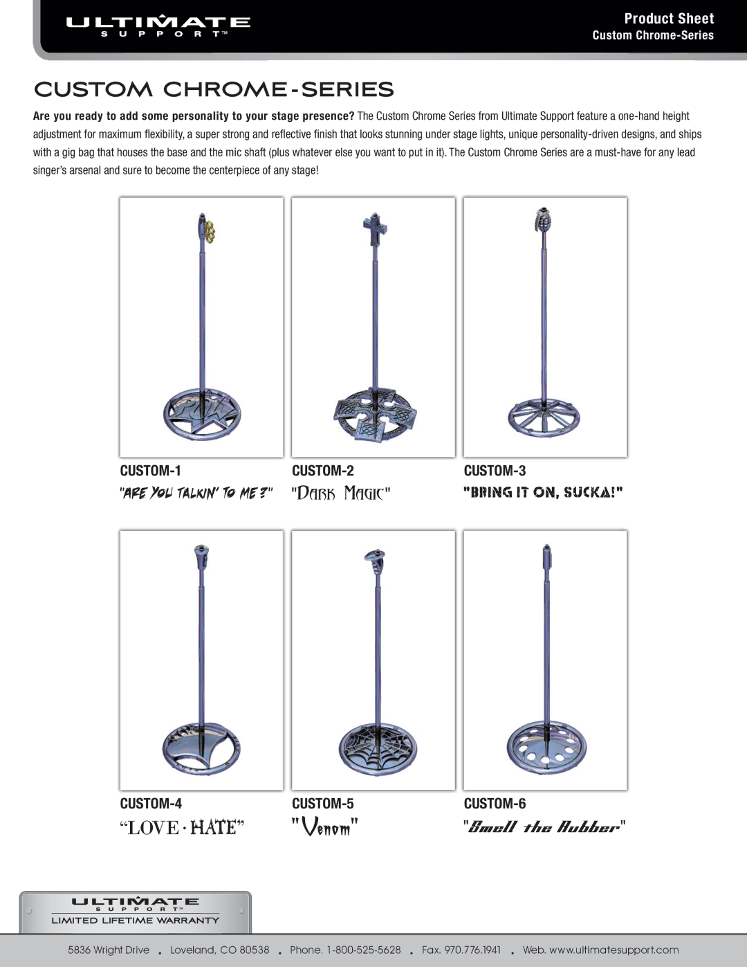 Ultimate Support Systems CUSTOM-5 manual Custom CHROME-SERIES 