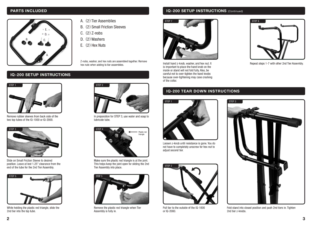 Ultimate Support Systems warranty Parts Included IQ-200 Setup Instructions, IQ-200 Tear Down Instructions 