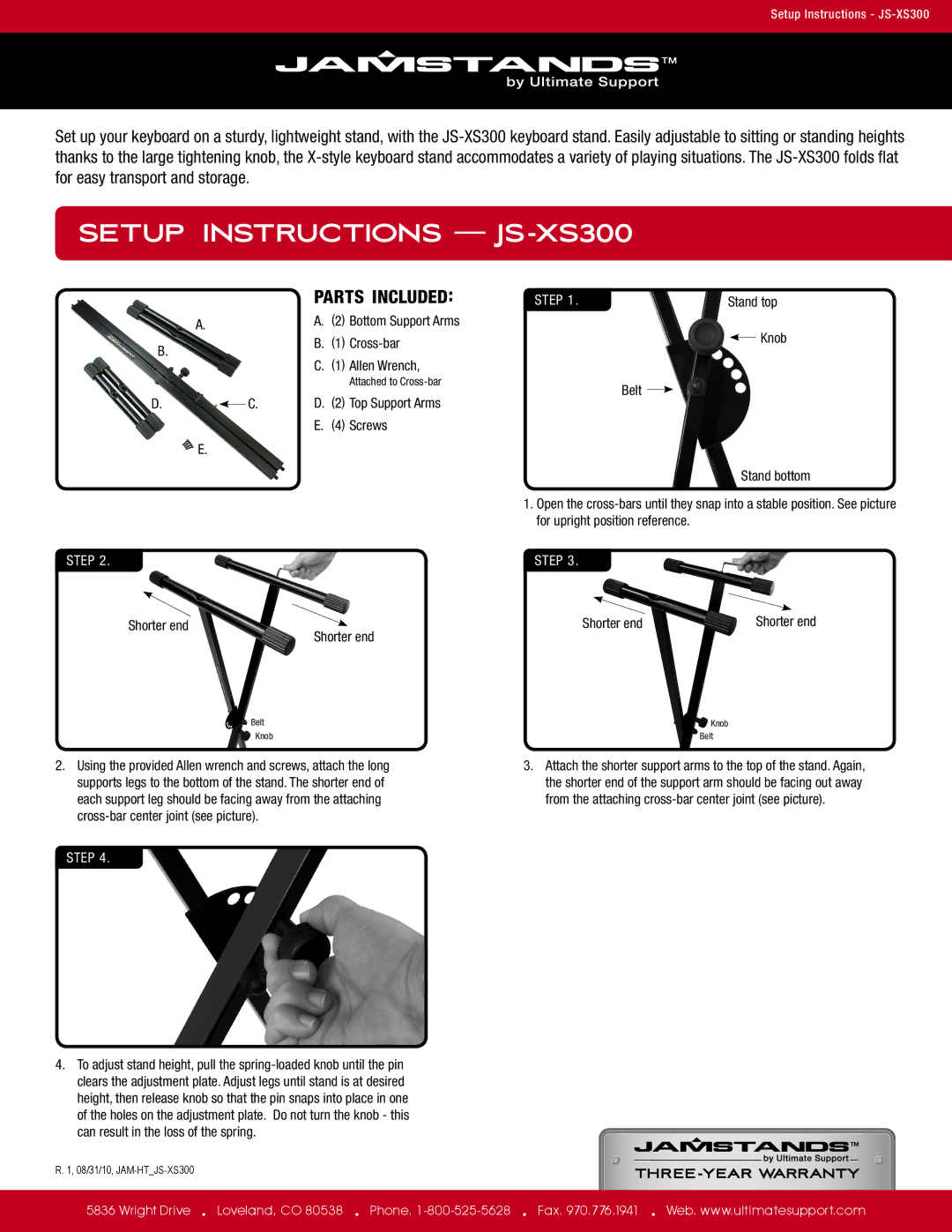 Ultimate Support Systems manual Setup Instructions JS-XS300, Parts Included, Step 