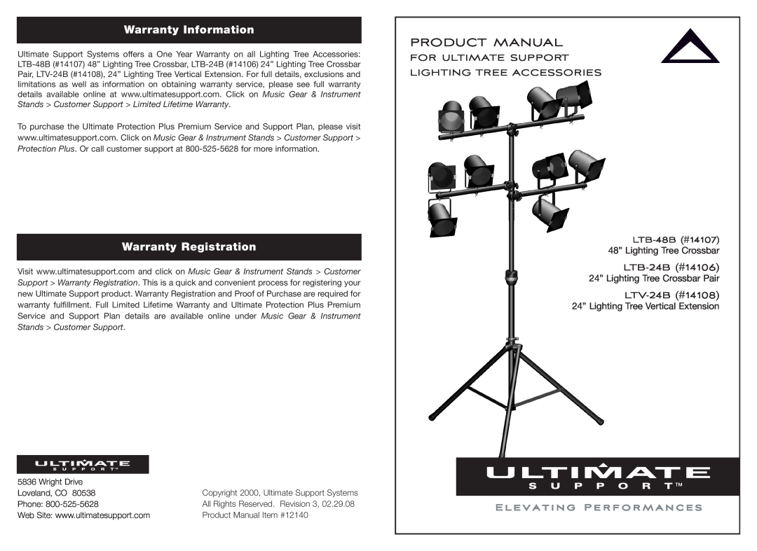 Ultimate Support Systems LTV-24B warranty Warranty Information, Warranty Registration, Product Manual, LTB-24B#14106 