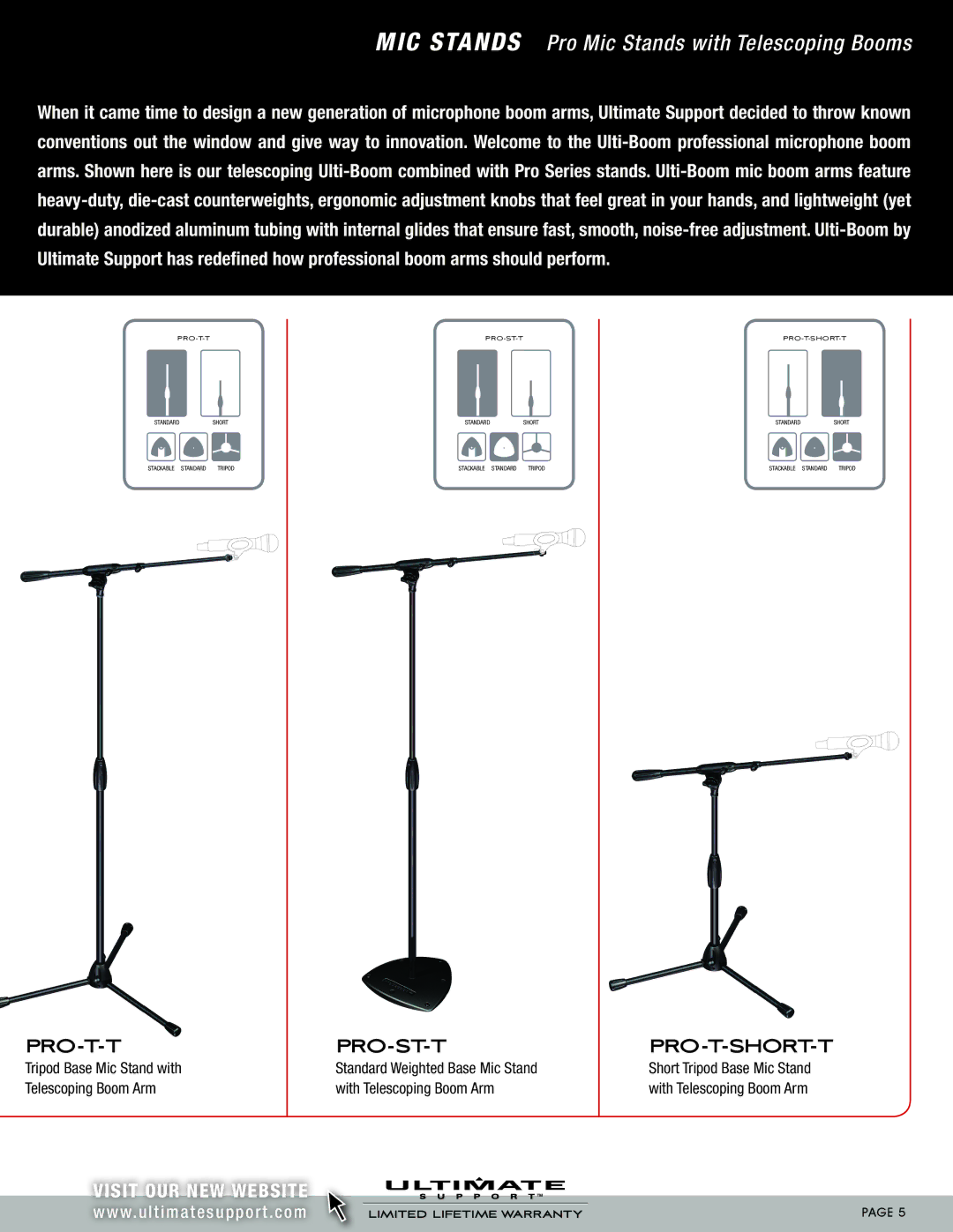 Ultimate Support Systems PRO-ST-F, PRO-T-T, PRO-T-SHORT-F, PRO-T-F, PRO-ST-T Pro-T-T Pro-St-T, Tripod Base Mic Stand with 