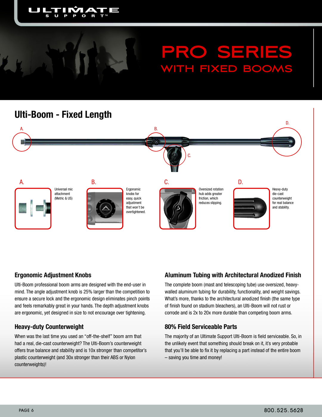 Ultimate Support Systems PRO-SB, PRO-T-T, PRO-T-SHORT-F, PRO-T-F, PRO-ST-T, PRO-ST-F manual PRO Series, Ulti-Boom Fixed Length 