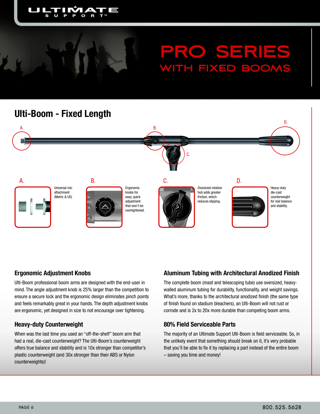 Ultimate Support Systems PRO-SB, PRO-T Ulti-Boom - Fixed Length, Pro Series, With Fixed Booms, Ergonomic Adjustment Knobs 