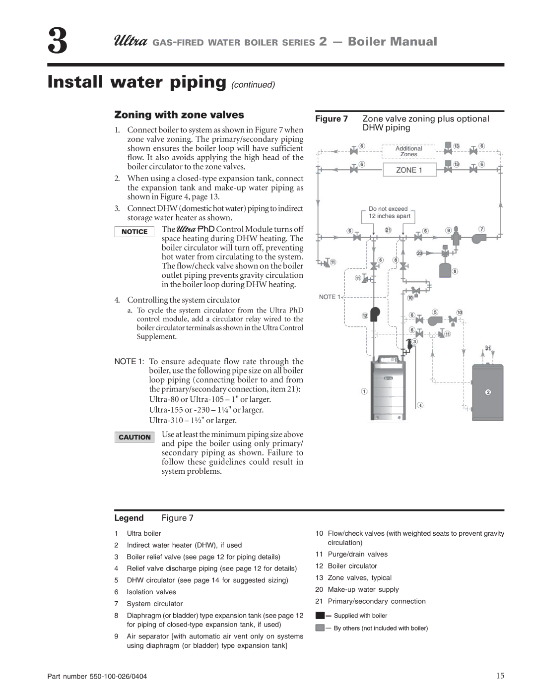 Ultra electronic 155 Zoning with zone valves, Connect boiler to system as shown in when, Controlling the system circulator 