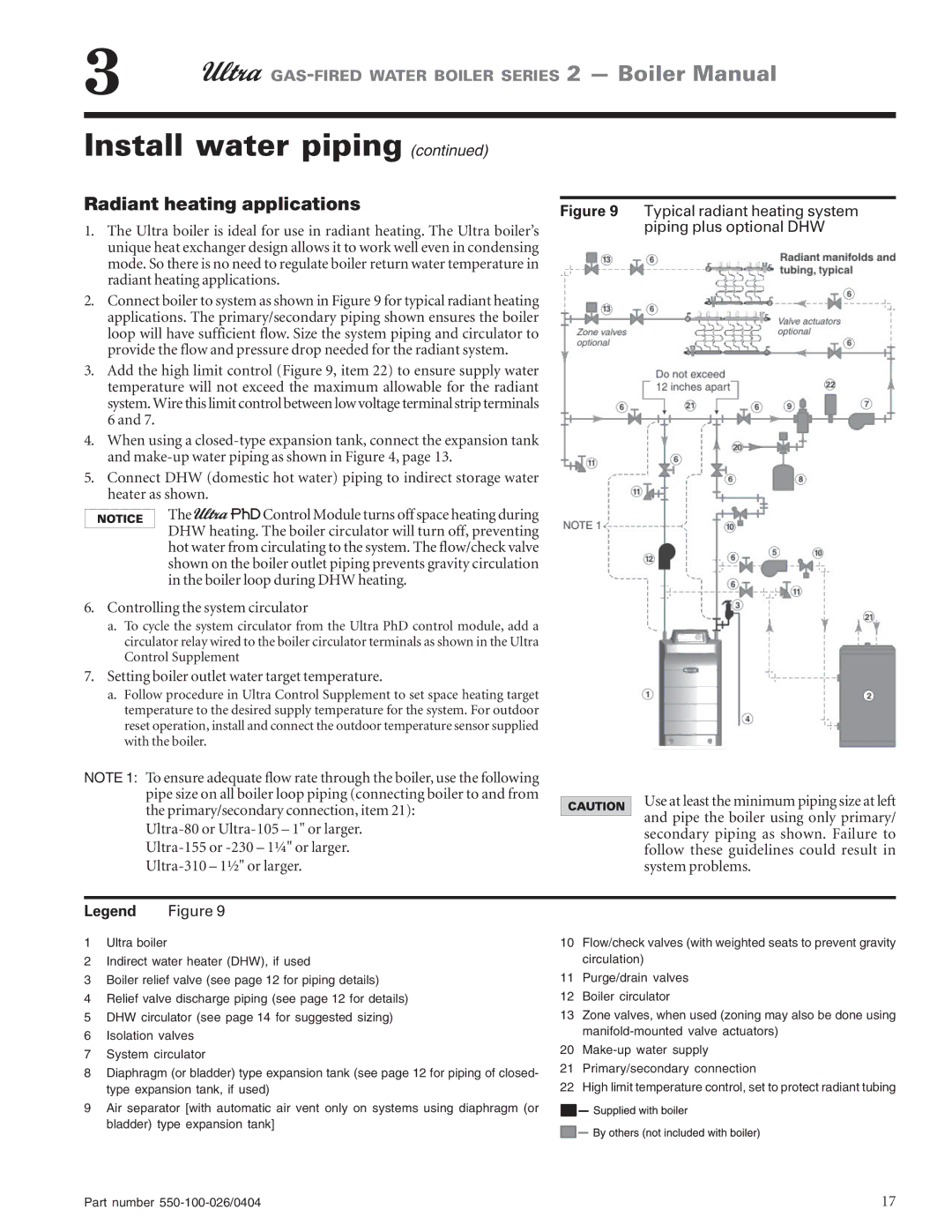 Ultra electronic 80, 105, 230 & -310, 155 manual Radiant heating applications, Setting boiler outlet water target temperature 