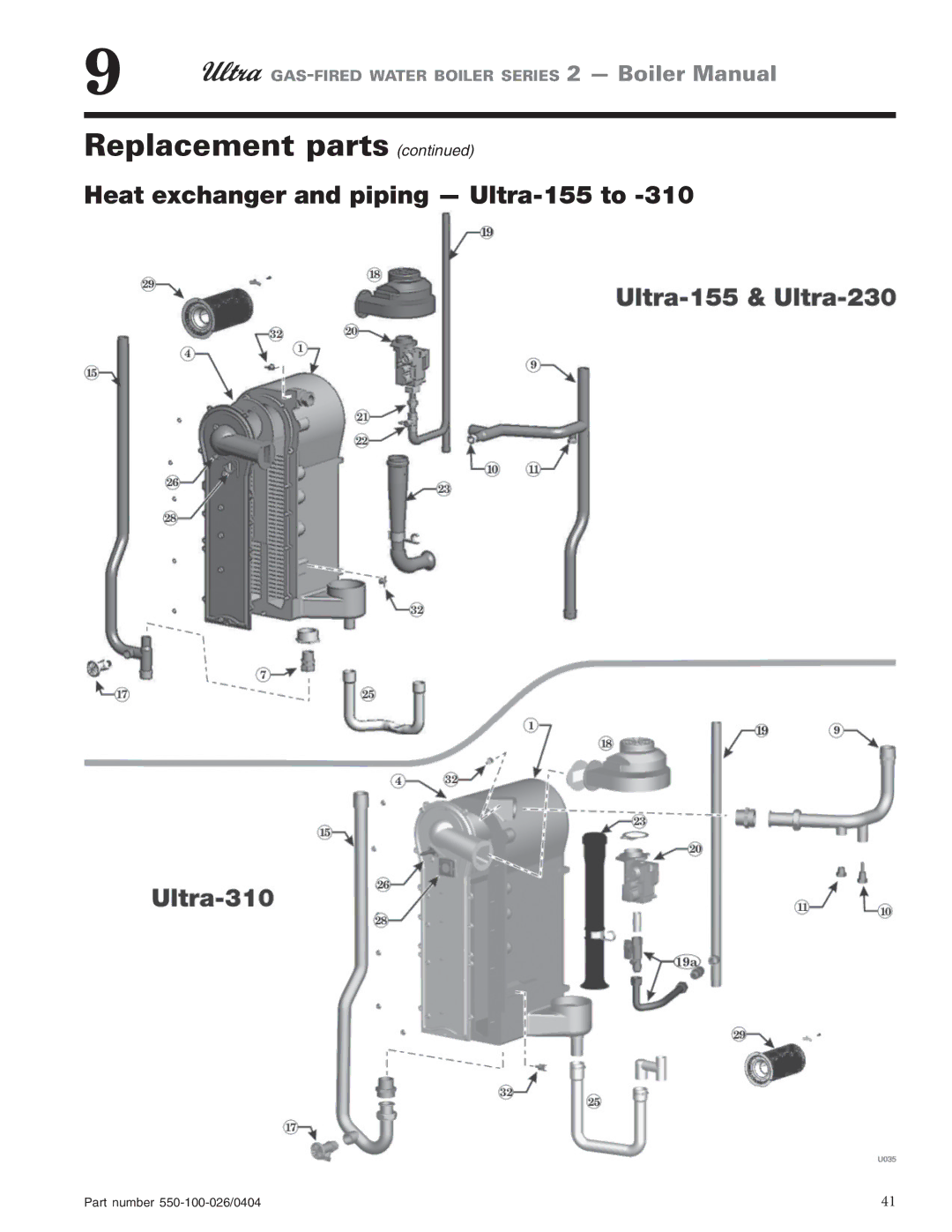 Ultra electronic 80, 105, 230 & -310, 155 manual Replacement parts 