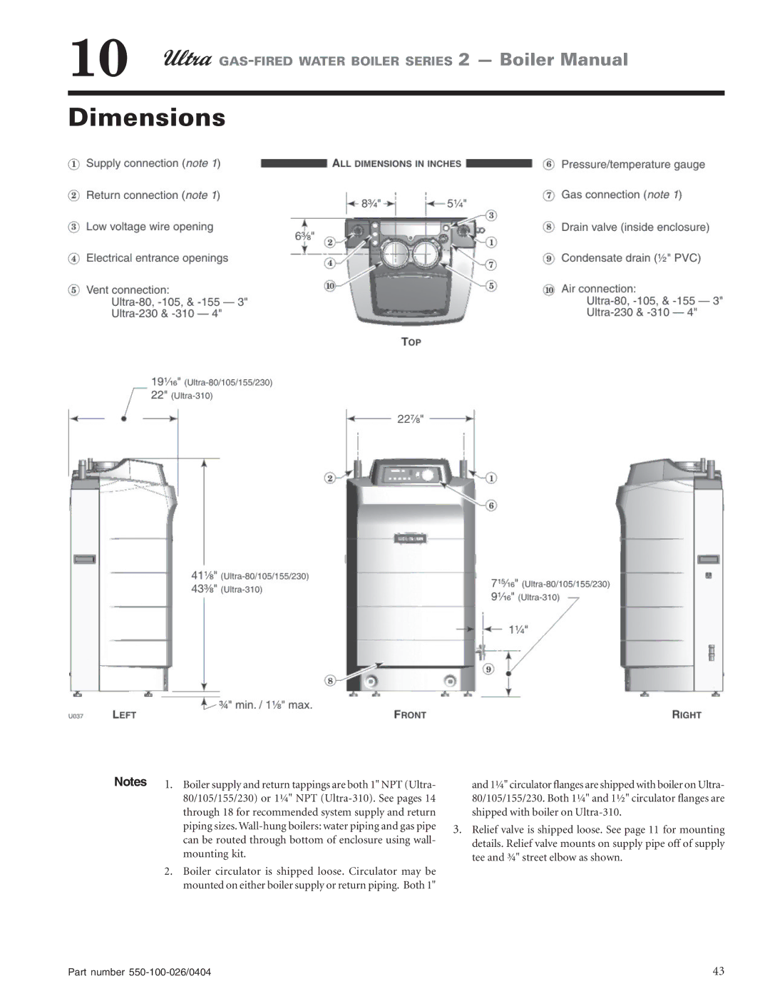 Ultra electronic 155, 105, 80, 230 & -310 manual Dimensions 