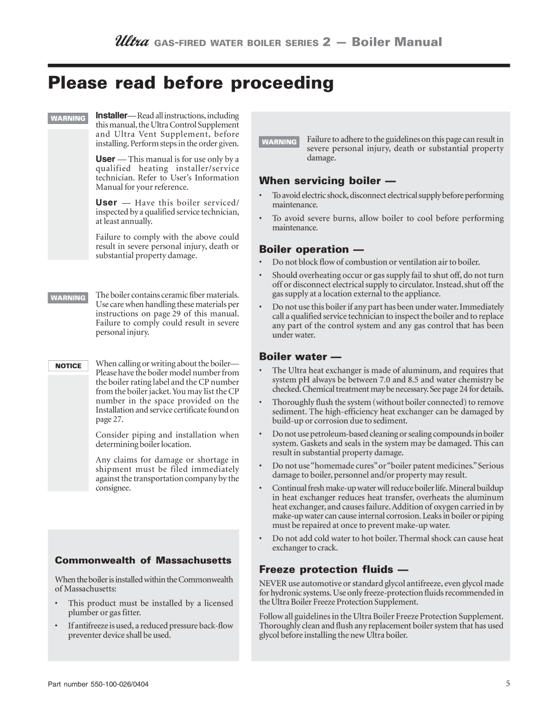 Ultra electronic 80, 105, 230 & -310 Please read before proceeding, When servicing boiler, Boiler operation, Boiler water 