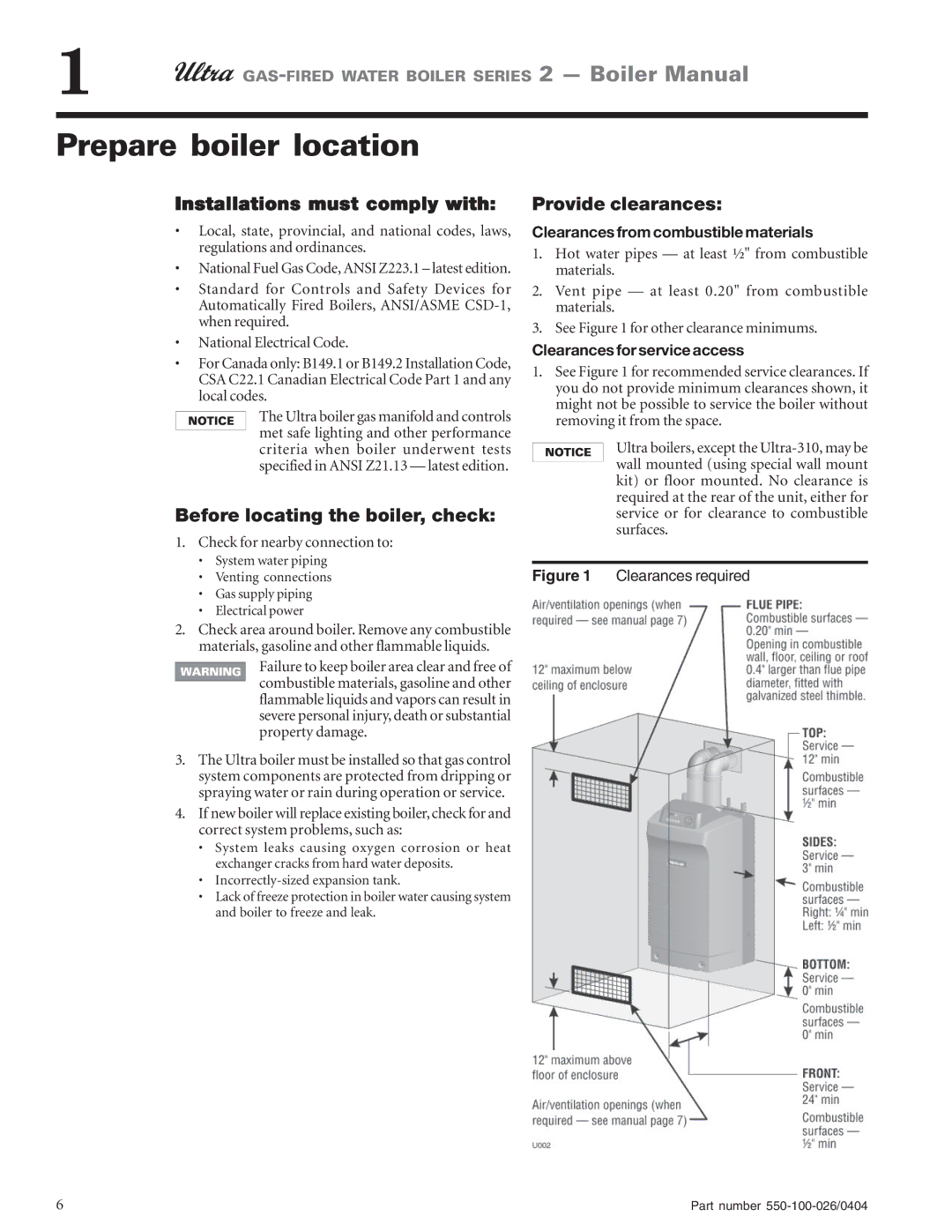 Ultra electronic 230 & -310, 80 Prepare boiler location, Installations must comply with, Before locating the boiler, check 